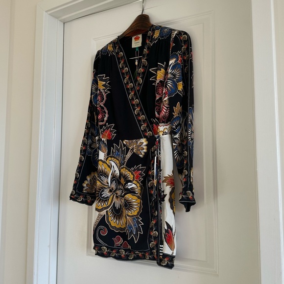 Farm Rio Black Maxi Floral Wrap Mini Dress - Picture 3 of 7